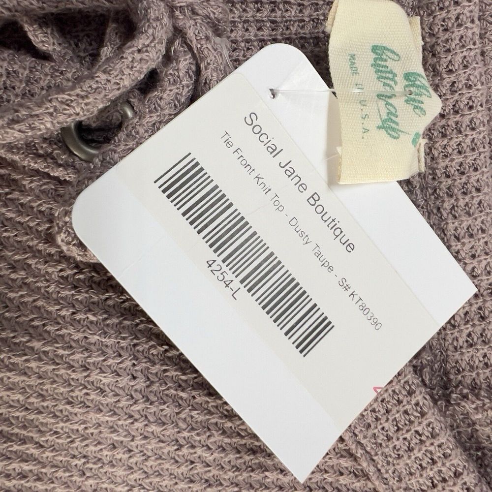 Blue Buttercup Women's Size L Lavender Waffle‎ Knit Long Poet Sleeves Lace Up - Picture 7 of 7